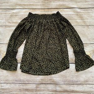 Allison Joy Black Grey Cheetah Print Cold Shoulder Blouse Ladies Sz XS